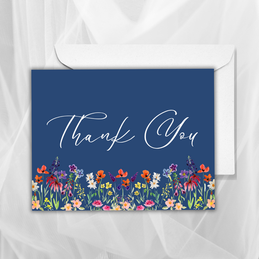Thank you Wildflower Navy Greeting Card