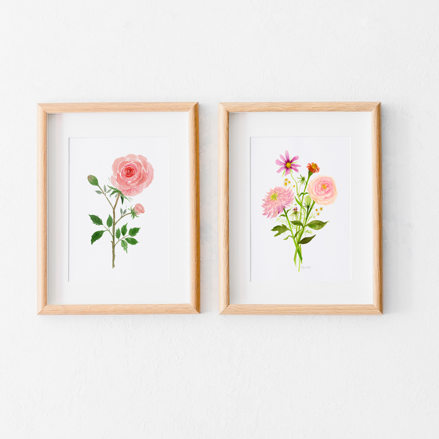 Bohemian Blooms Stemmed Bouquet Watercolor Art Print