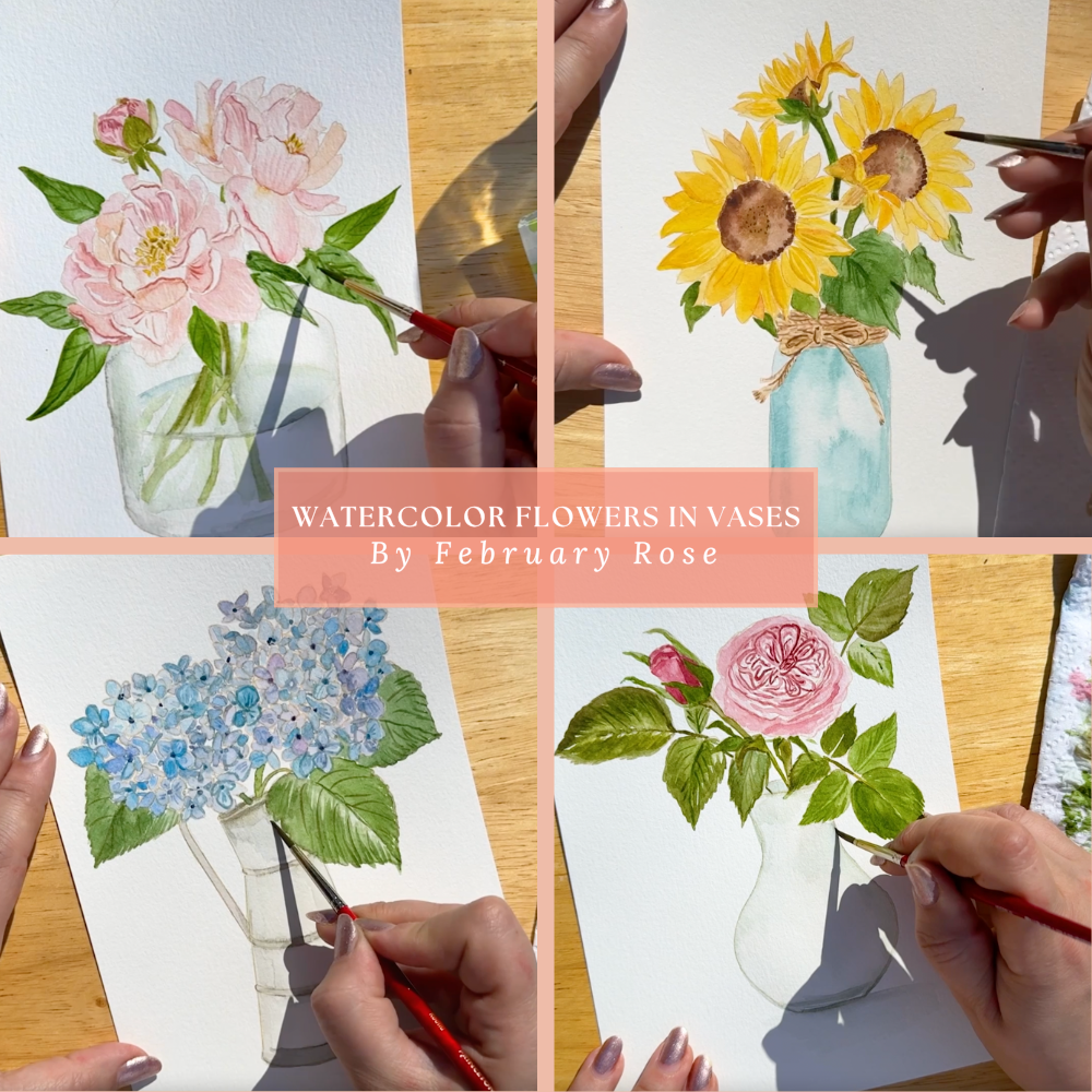 Watercolor Flowers in Vases Collection No. 1 Watercolor Coloring Pages ONLY
