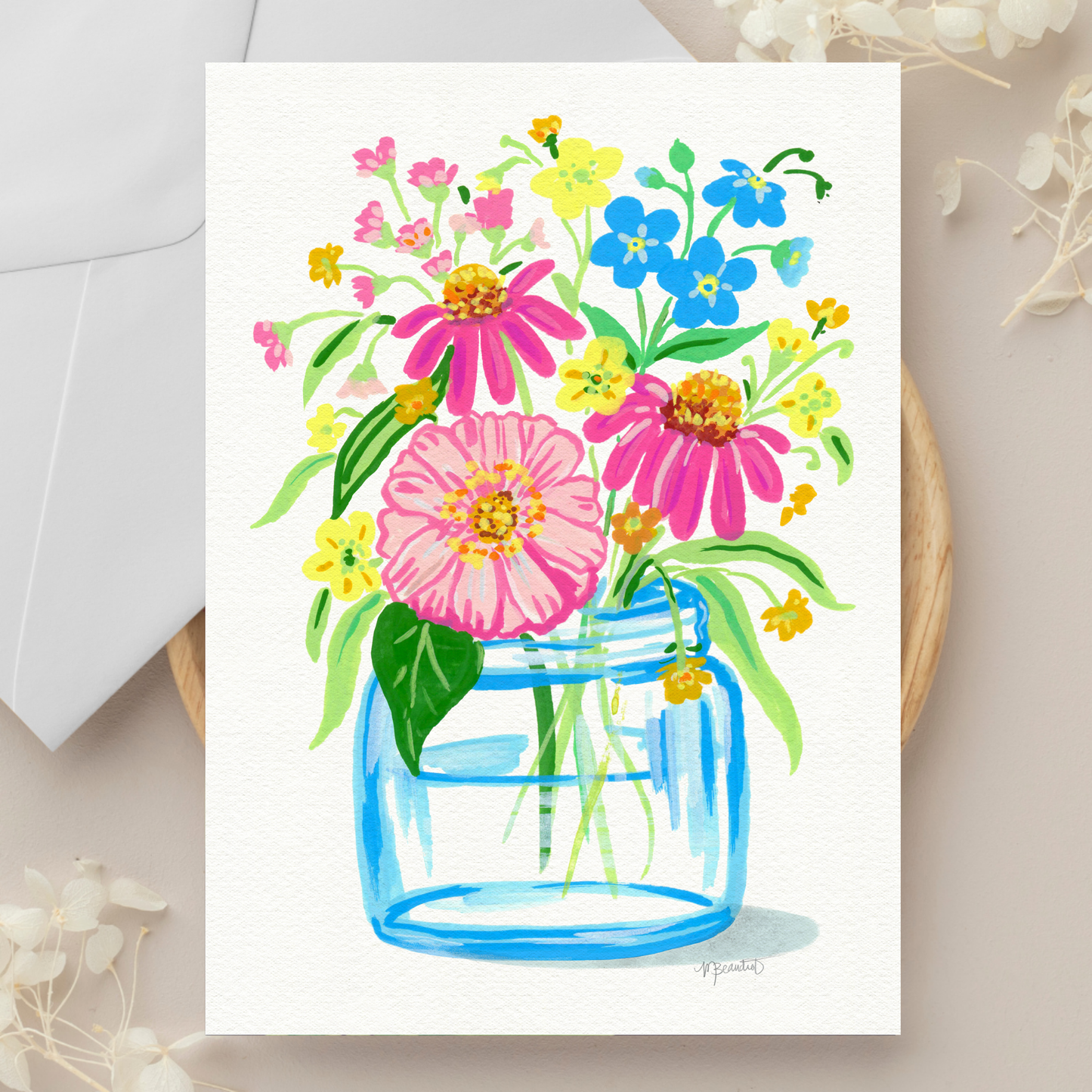 Happy Flowers Blank Note Card A2 Greeting Card