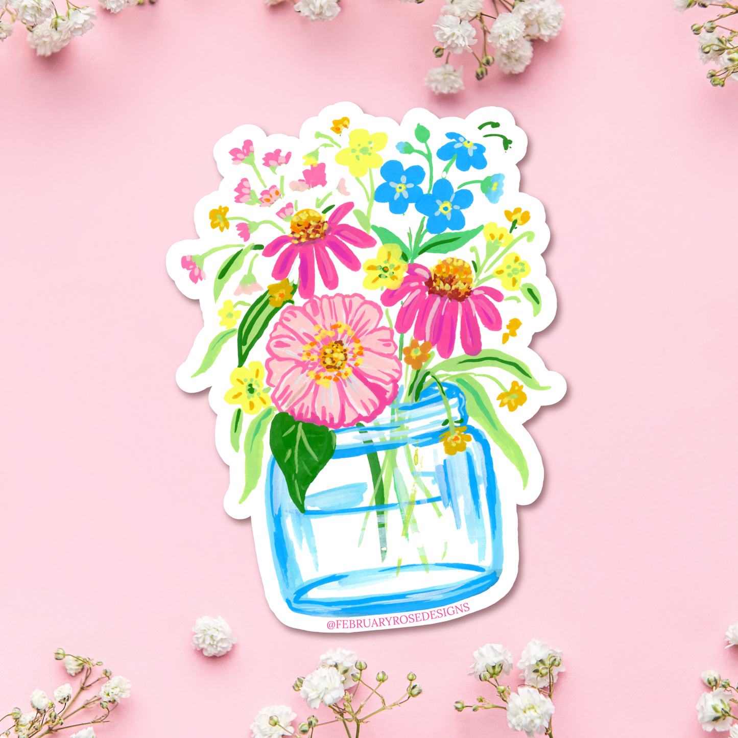 Happy Flowers Vinyl Waterproof Sticker