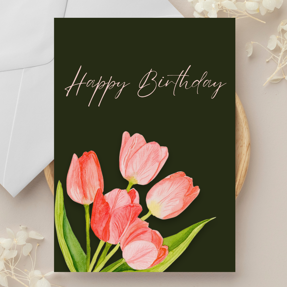 Happy Birthday Tulips Bouquet Pink Greeting Card