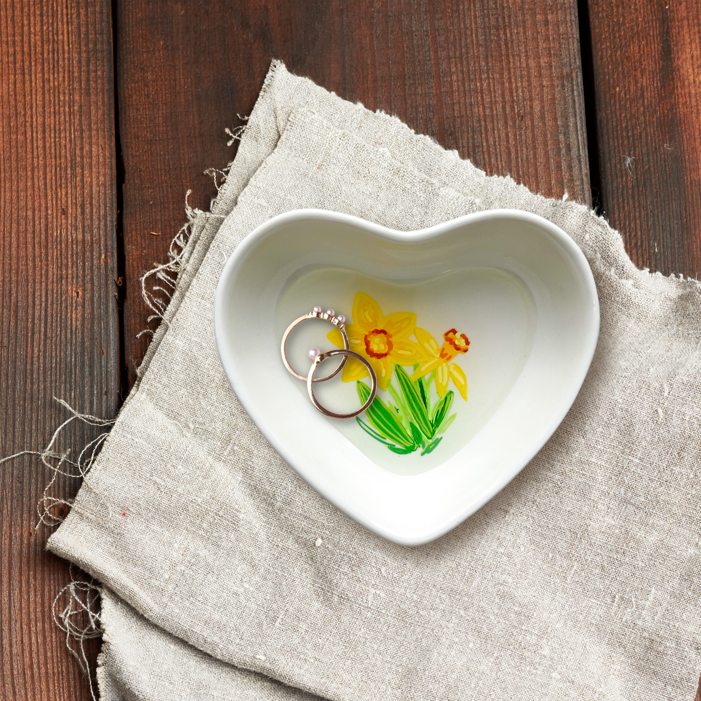 March Birth Flower Daffodil Ring Dish Jewelry Tray