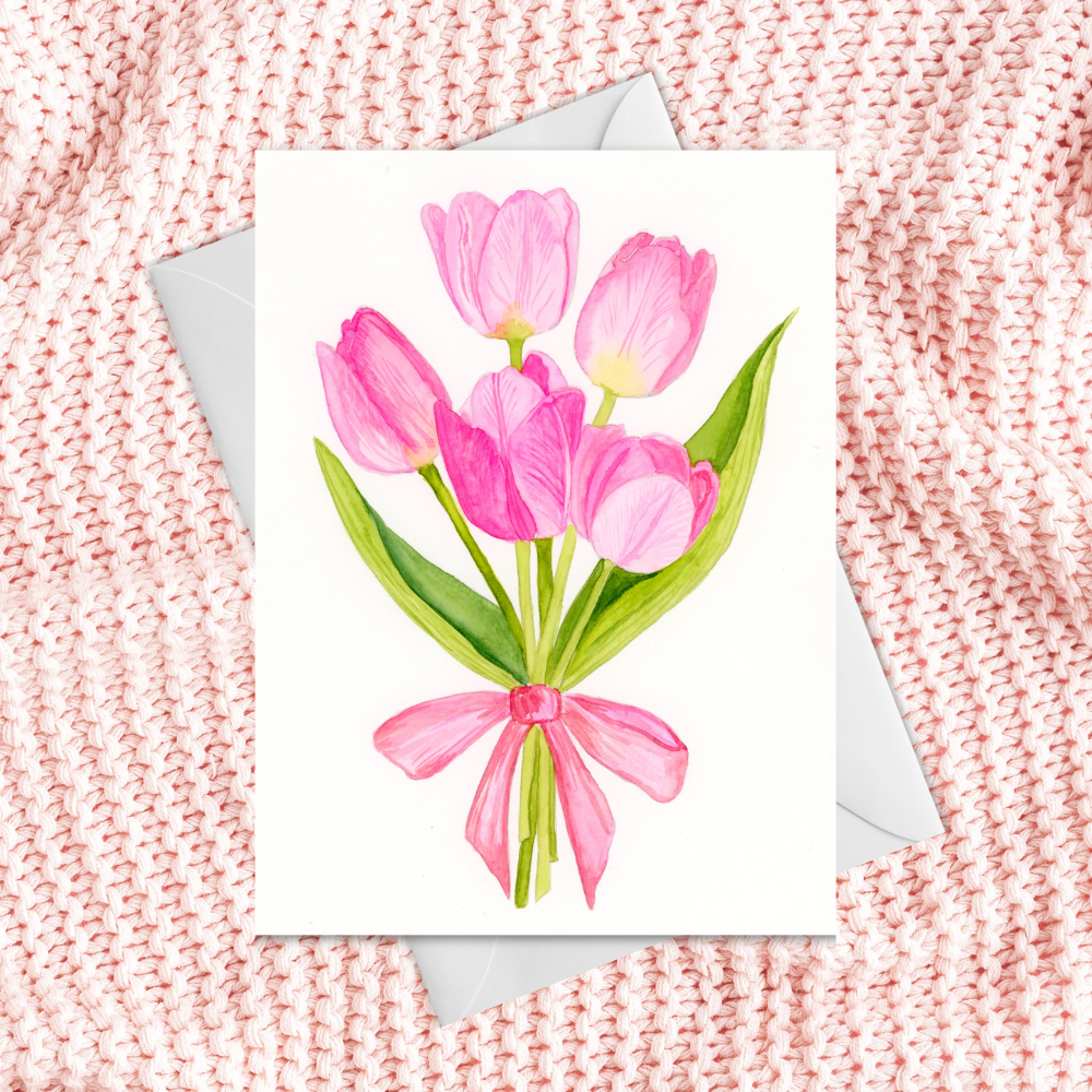 Pink Tulips Valentine's Day Flowers in Envelope Greeting Card