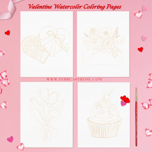 Valentine's Day Watercolor Coloring Pages ONLY