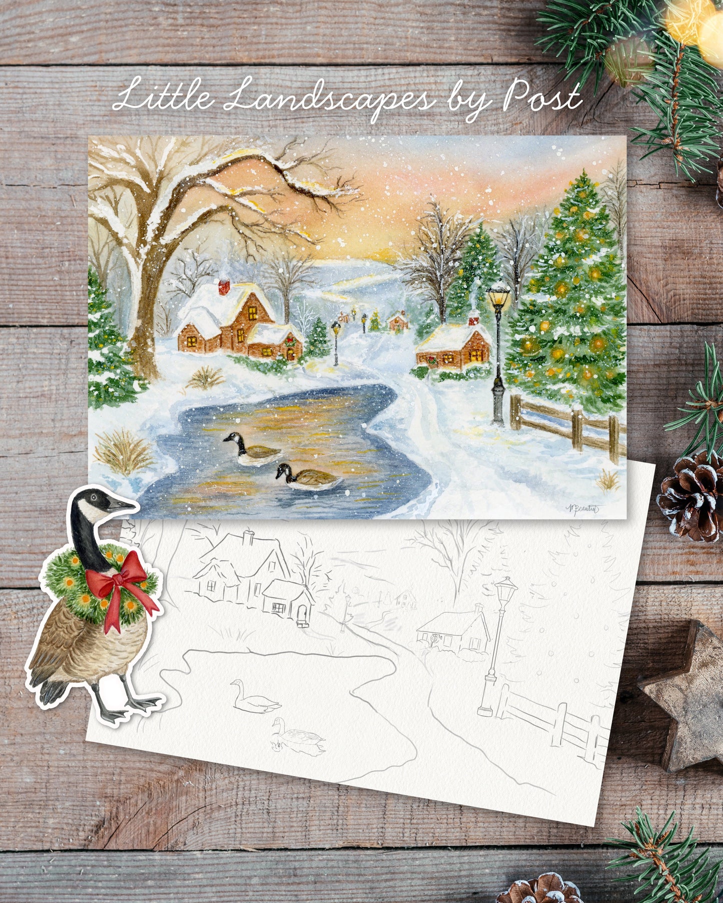 December Cozy Village Geese Scene 2025 Little Landscape
