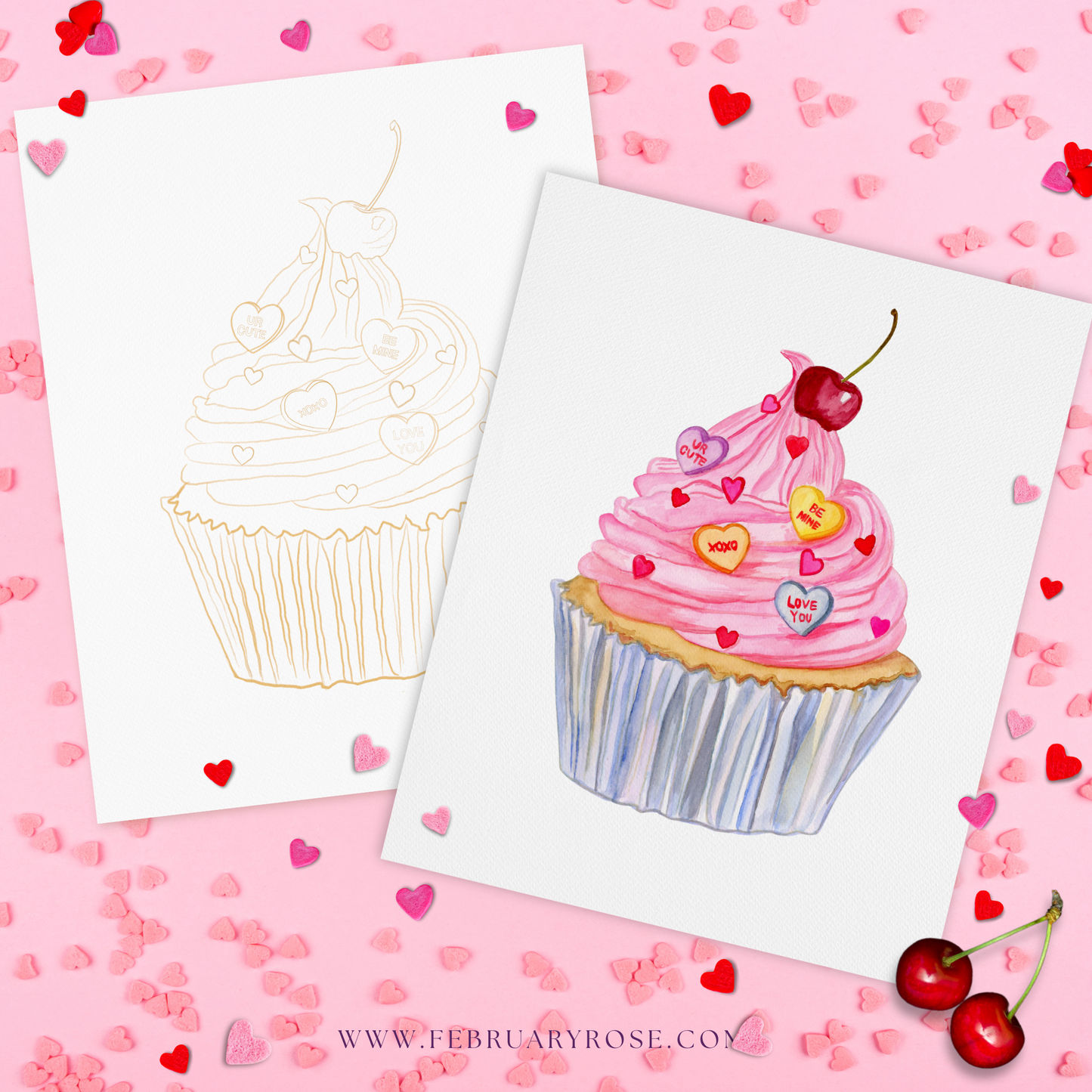 Valentine's Day Watercolor Coloring Pages Paint Kit - BEGINNER FRIENDLY TO ADVANCED