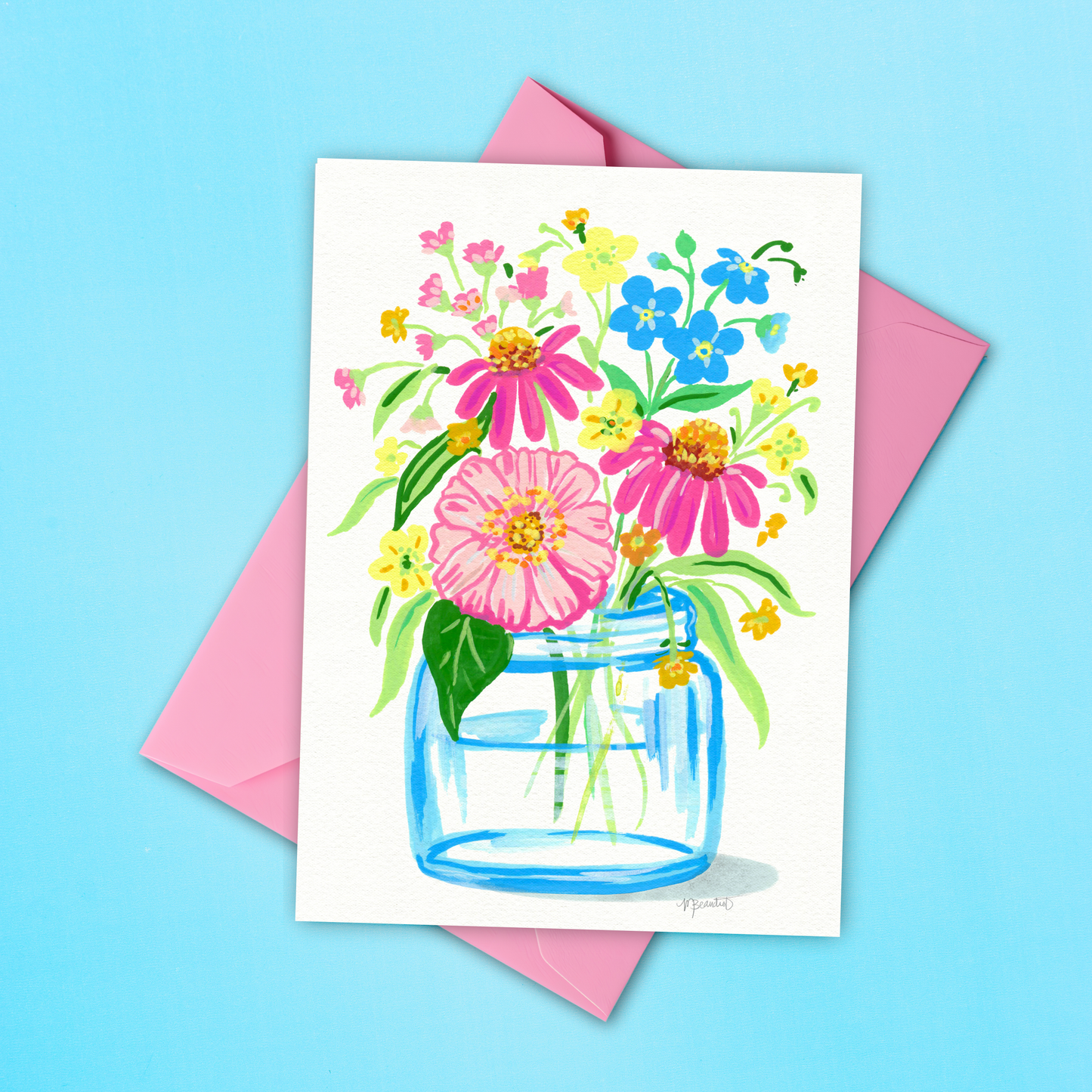 Happy Flowers Blank Note Card A2 Greeting Card
