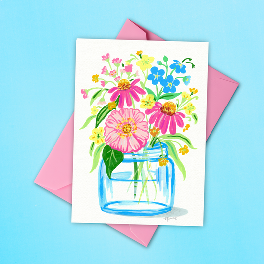 Happy Flowers Blank Note Card A2 Greeting Card