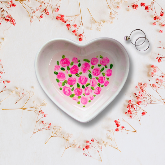 Hot Pink Roses Pattern Ceramic Dish
