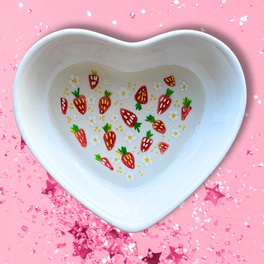 Strawberries and daisies Pattern Ceramic Trinket Dish