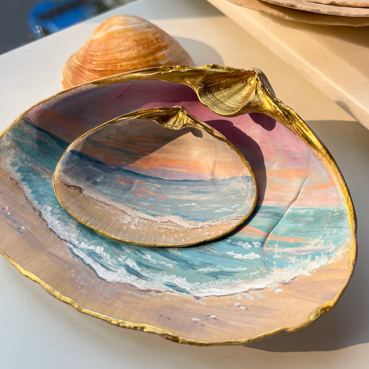 Original Seascape Painting on Small Painted Seashell