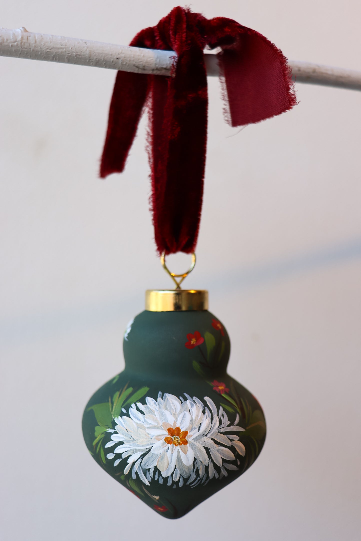 Dahlias in Verte Finial Shaped Ceramic Ornament
