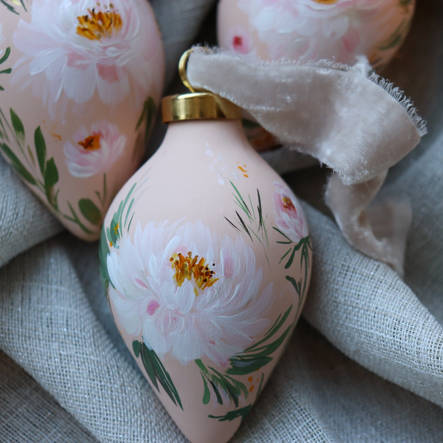 Peonies in Blush Icicle Shaped Ceramic Ornament