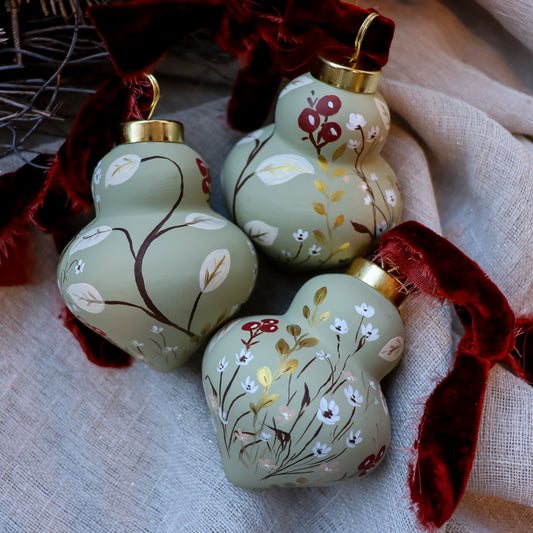 Botanicals in Sage Finial Shaped Ceramic Ornament