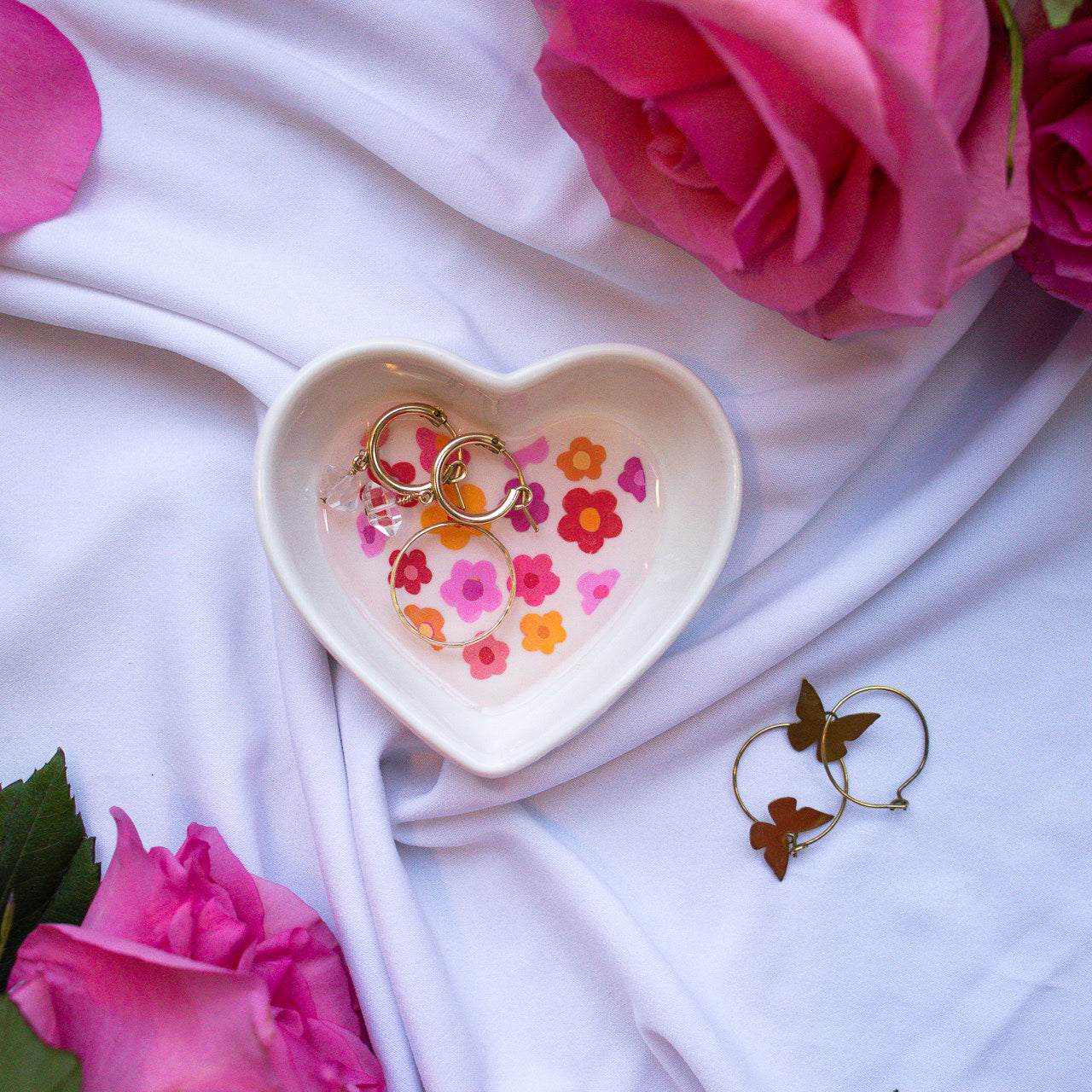 Retro Flowers Ceramic Trinket Dish