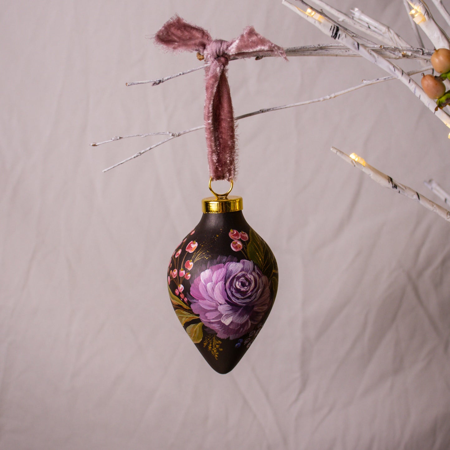 Dusty Rose in Nocturne Icicle Shaped Ceramic Ornament