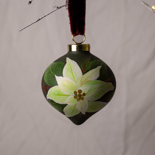 Poinsettia in Verte Retro Shaped Ceramic Ornament