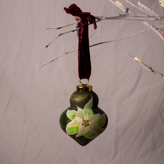 Poinsettia in Verte Finial Shaped Ceramic Ornament