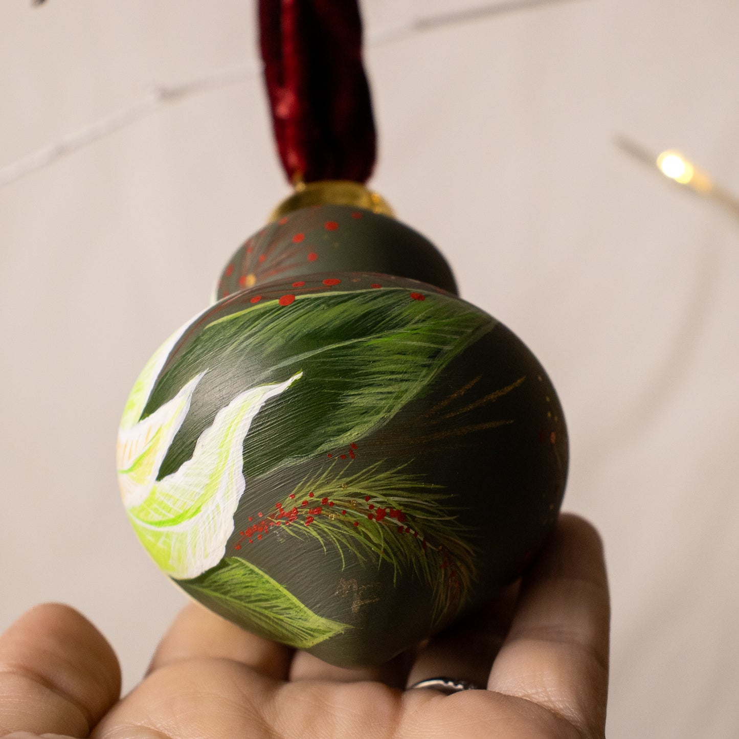 Poinsettia in Verte Finial Shaped Ceramic Ornament