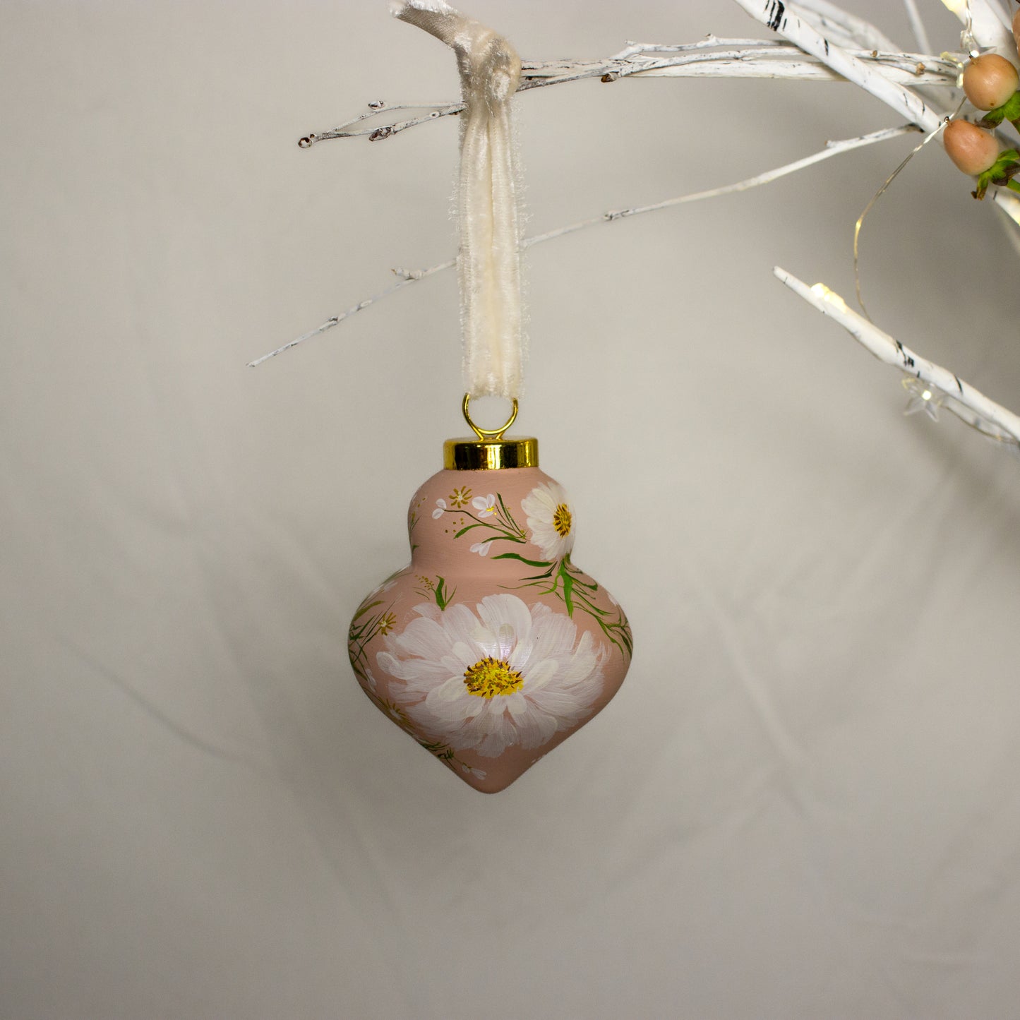 Cosmos in Blush Finial Shaped Ceramic Ornament