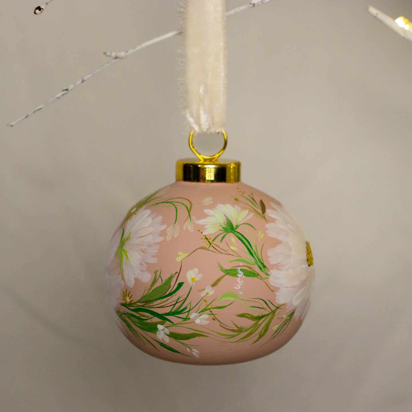 Cosmos in Blush Round Shaped Ceramic Ornament