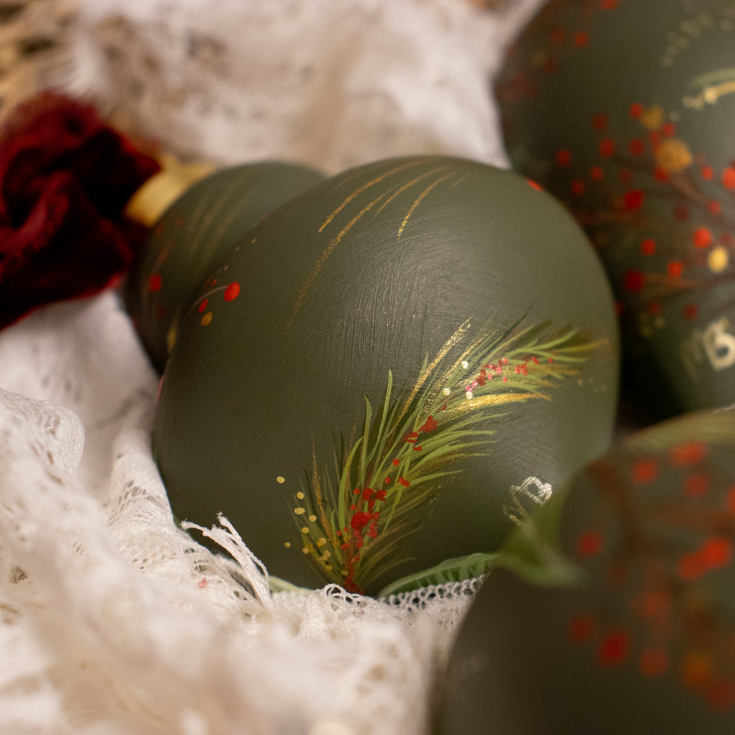 Poinsettia in Verte Finial Shaped Ceramic Ornament