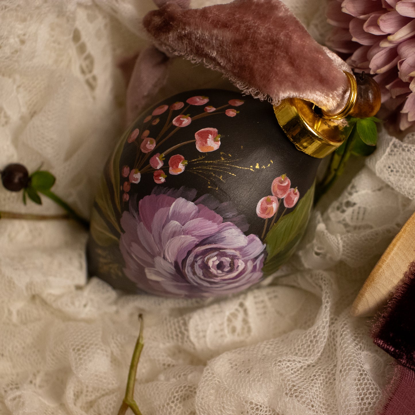 Dusty Rose in Nocturne Icicle Shaped Ceramic Ornament