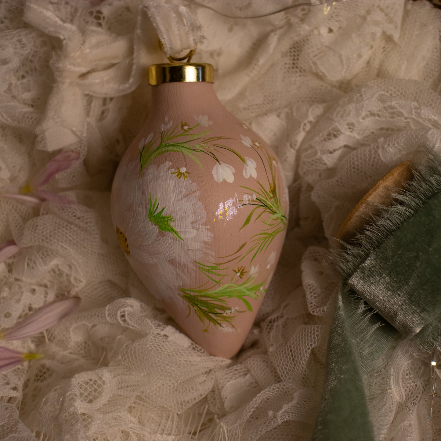 Cosmos in Blush Icicle Shaped Ceramic Ornament