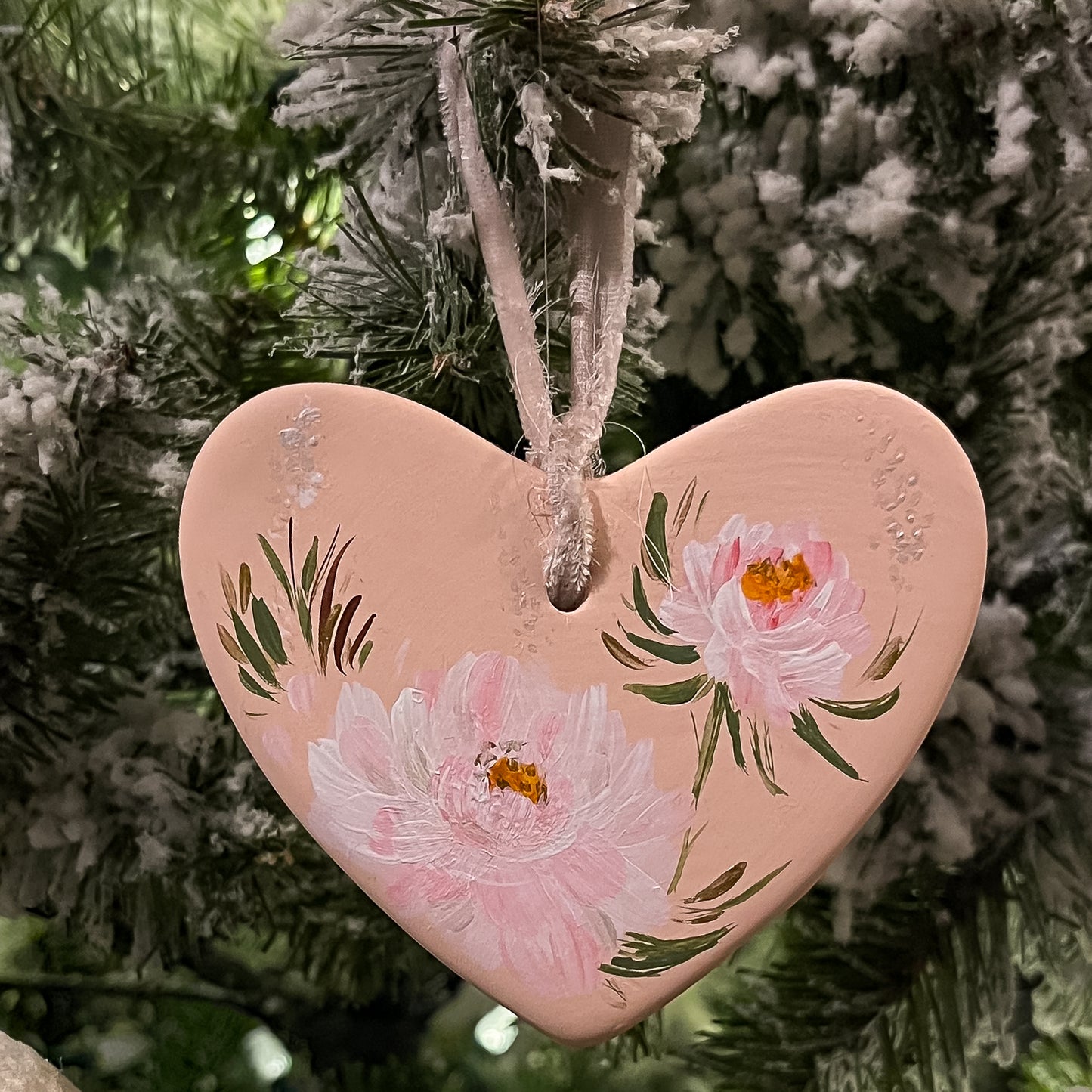 Peonies in Blush Heart Shaped Ornament