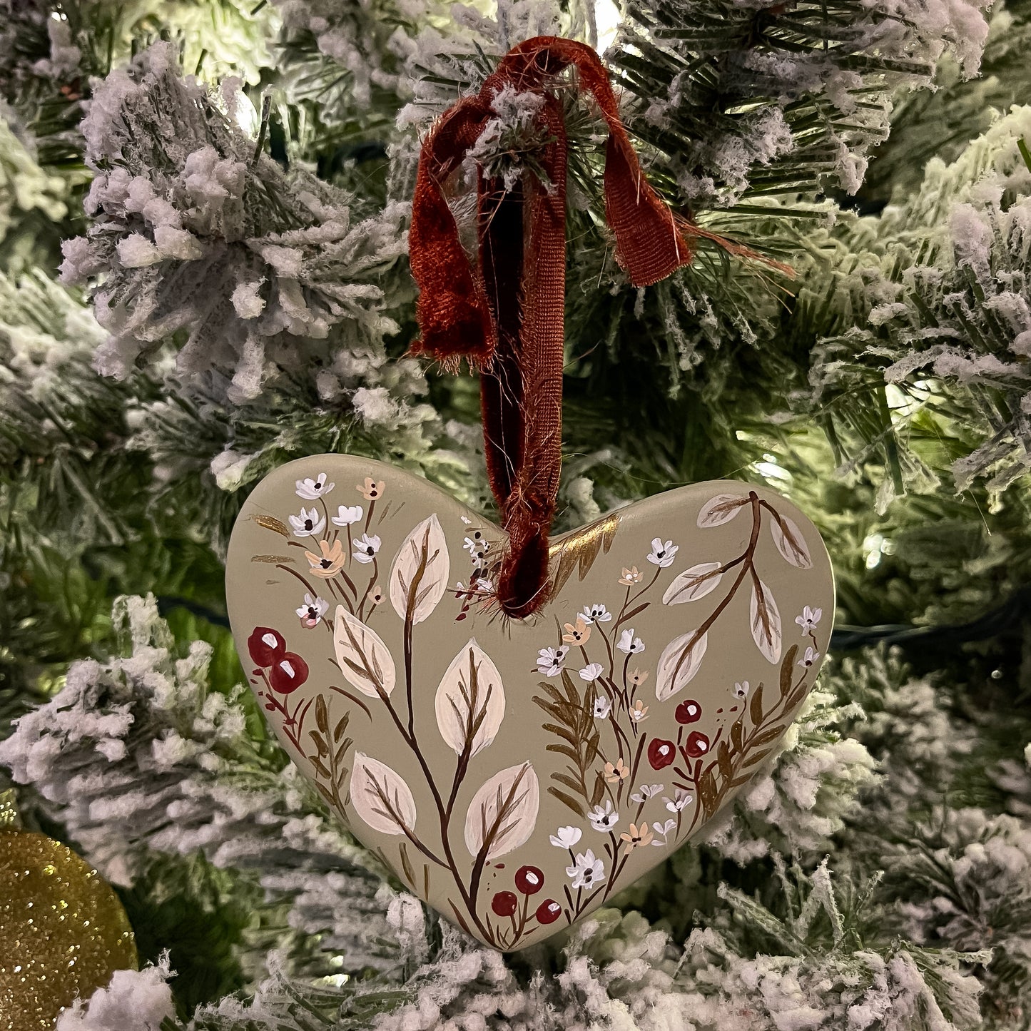 Botanicals in Sage Heart Shaped Ornament