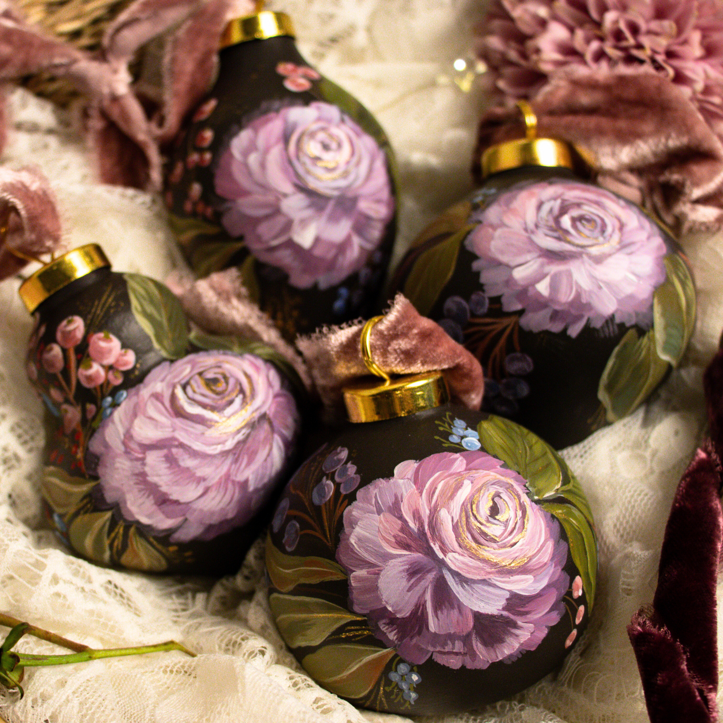 Dusty Rose in Nocturne Finial Shaped Ceramic Ornament