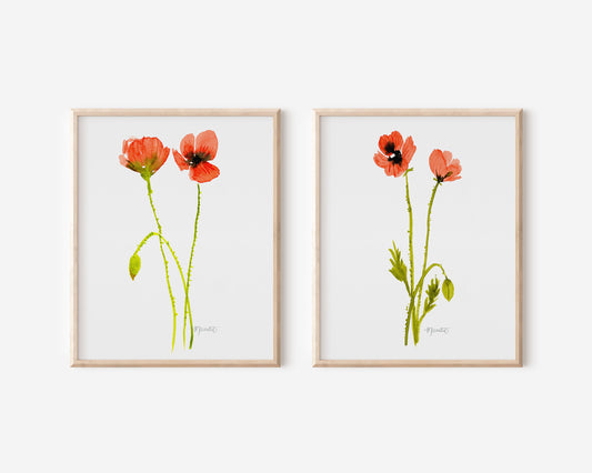 A Pair of Dancing Poppy Stems in White