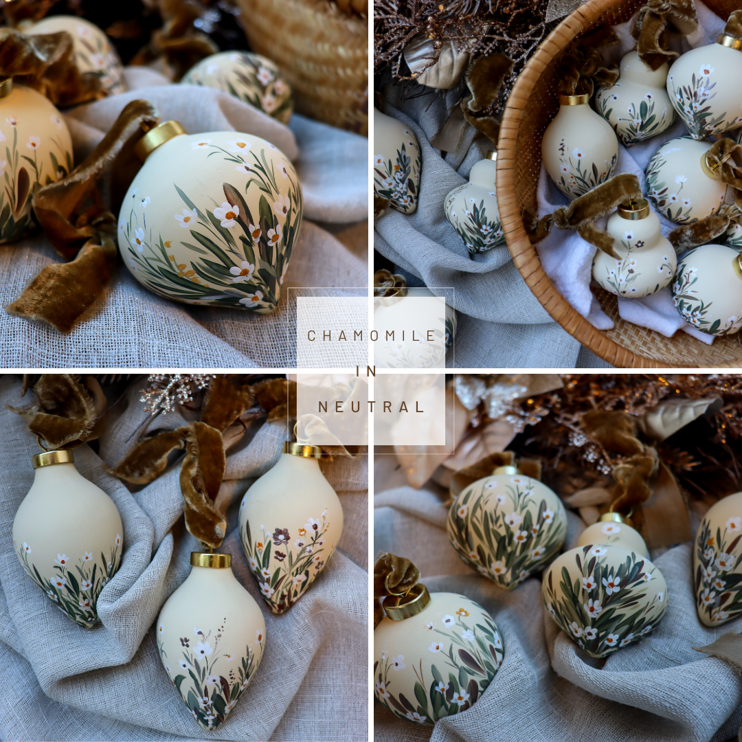 Chamomile in Neutral Retro Shaped Ceramic Ornament