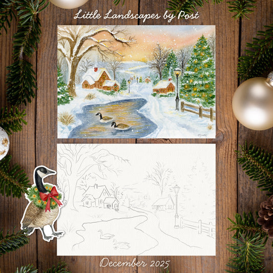 December Cozy Village Geese Scene 2025 Little Landscape