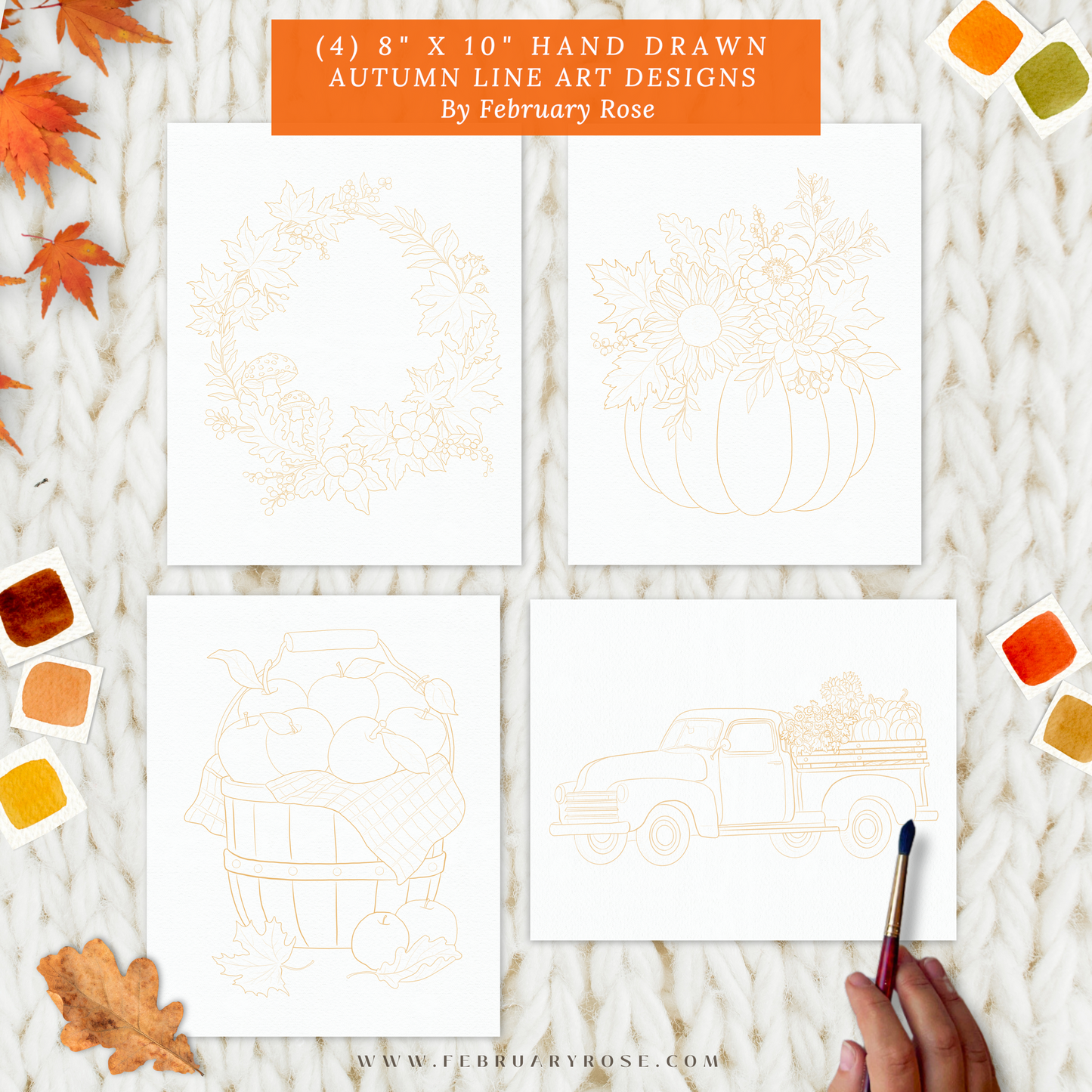 Autumn Gatherings Hand-Drawn Fall Watercolor Coloring Pages ONLY