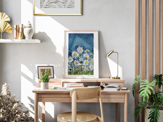 Midnight Daisies | Daisy Art Print | Floral Print Wall Art | Floral Artwork | Botanical Art | Girl Nursery Decor | Flowers Painting