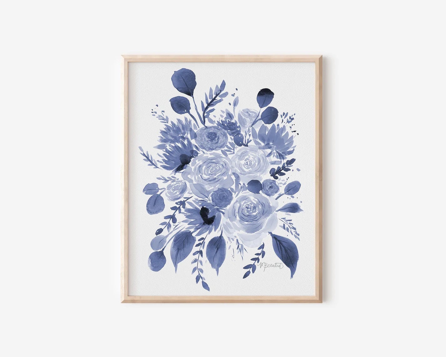 Navy Bouquet Floral Print Wall Art | Floral Artwork | Botanical Art | Girl Nursery Decor | Flowers Painting | Navy Blue Wall Art