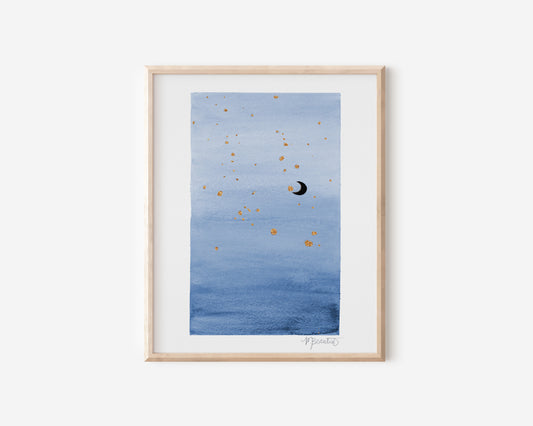 Navy Moon Watercolor Art Print