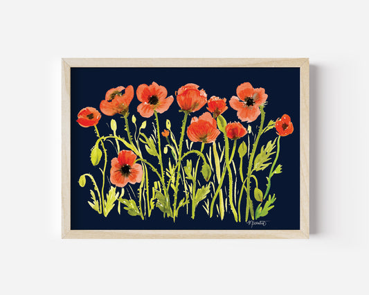Crimson Poppy Field in Navy