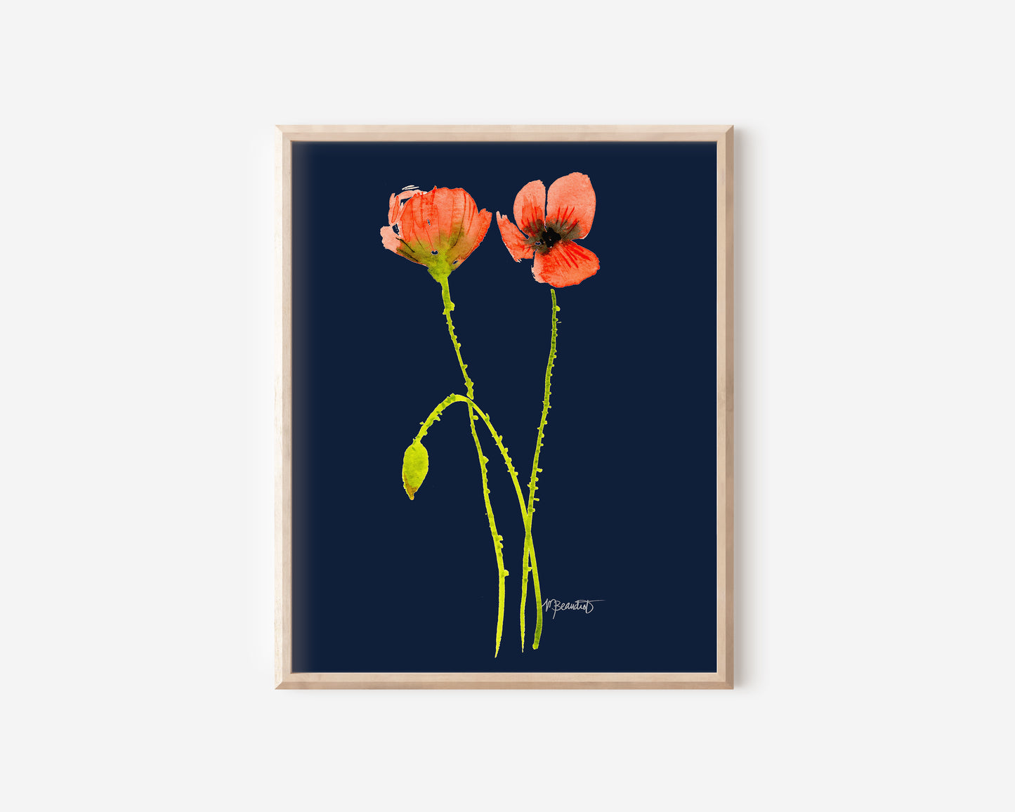 A Pair of Dancing Poppy Stems in Navy