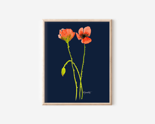 A Pair of Dancing Poppy Stems in Navy