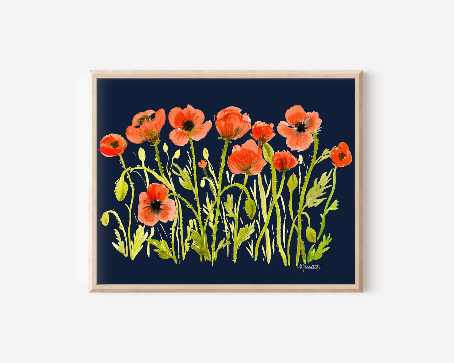 Crimson Poppy Field in Navy