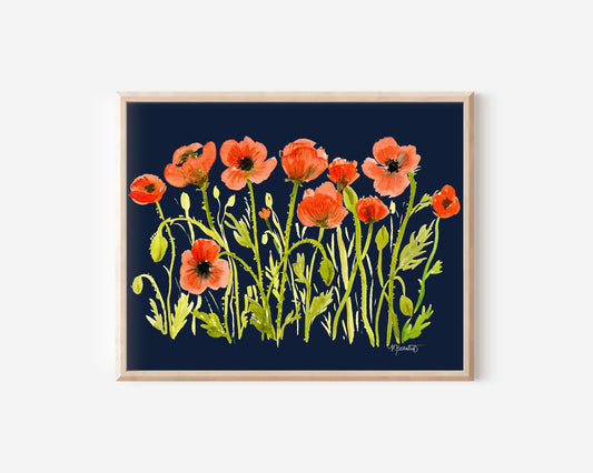 Crimson Poppy Field in Navy