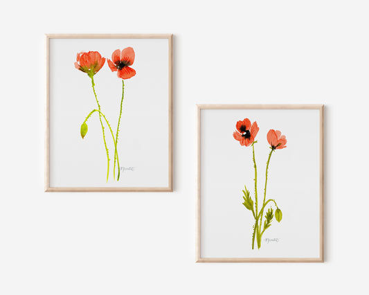 A Pair of Dancing Poppy Stems in White