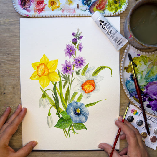 Custom Family Birth Flower Bouquet – Hand-Painted Watercolor