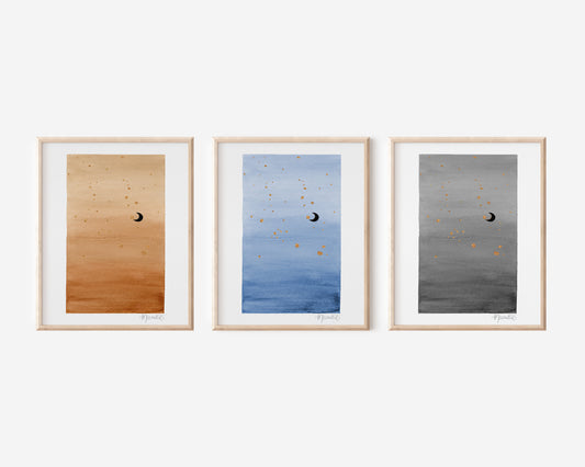 Navy Moon Watercolor Art Print