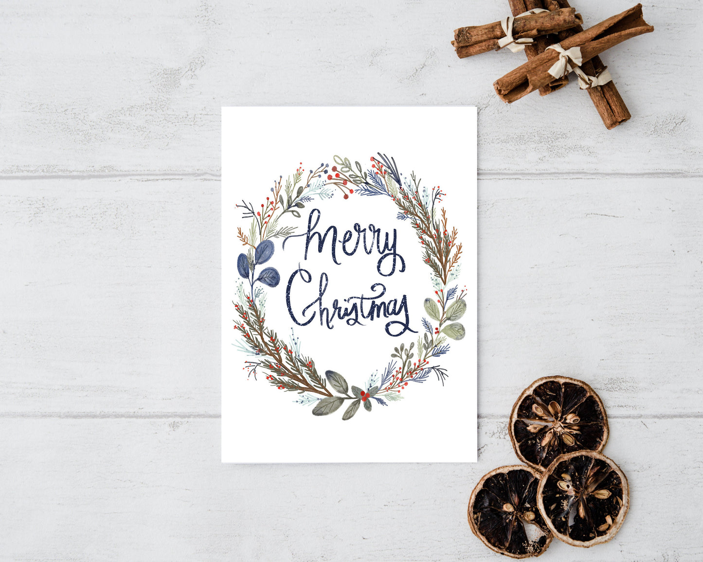 Merry Christmas Wreath Holiday Greeting Card