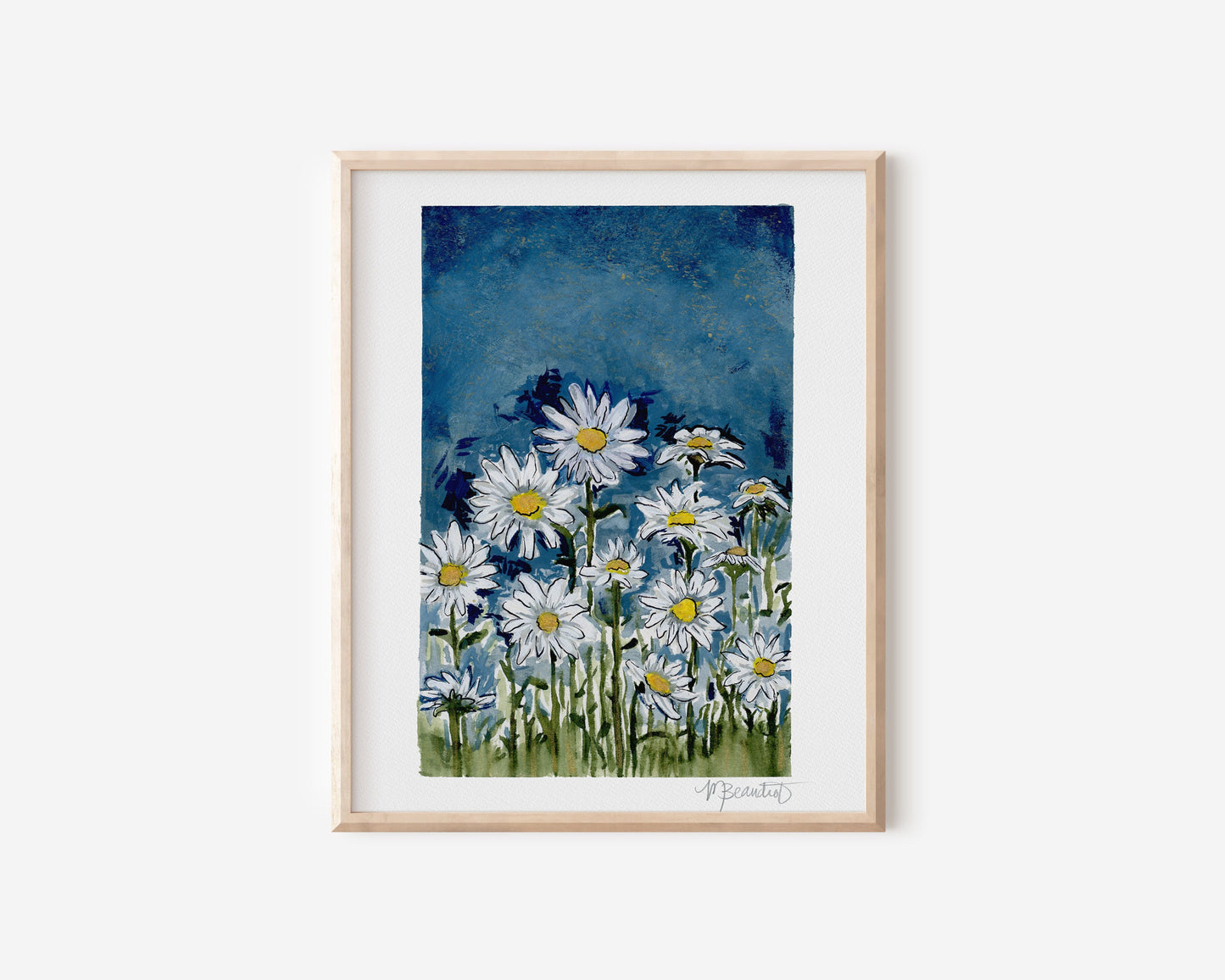 Midnight Daisy Field Watercolor Art Print
