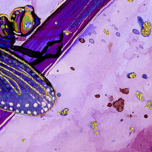Violet Purple and Pink Dragonfly Watercolor Art Print